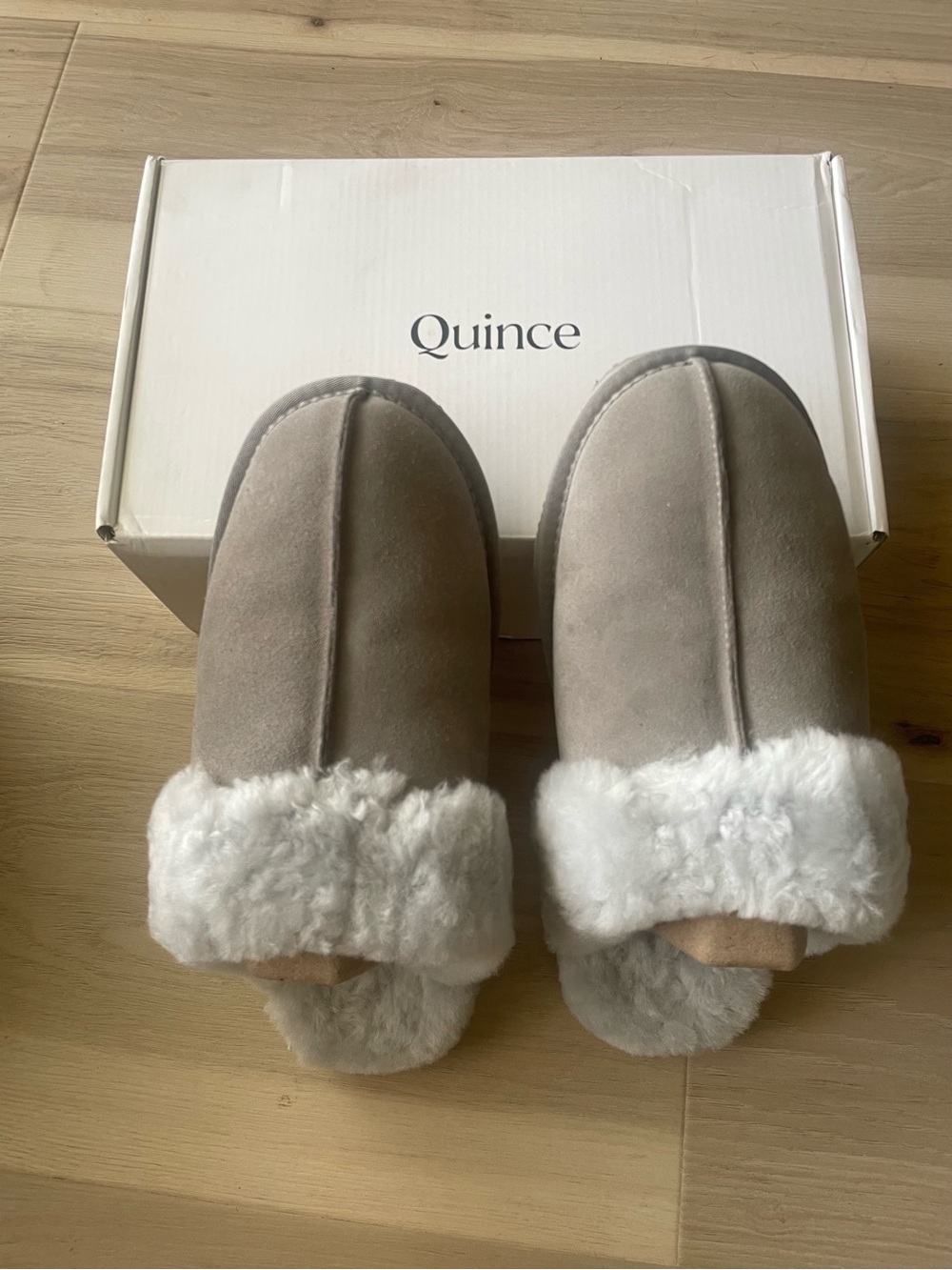 Quince Women's Taupe Slip-On Shearling Lined Slippers